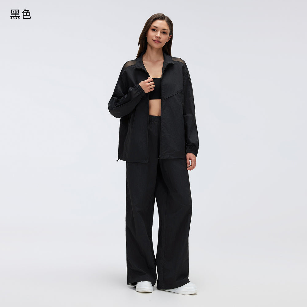 Women's activewear set: mesh panel breathable sun protection long sleeve top & relaxed fit active pants - 2 piece set