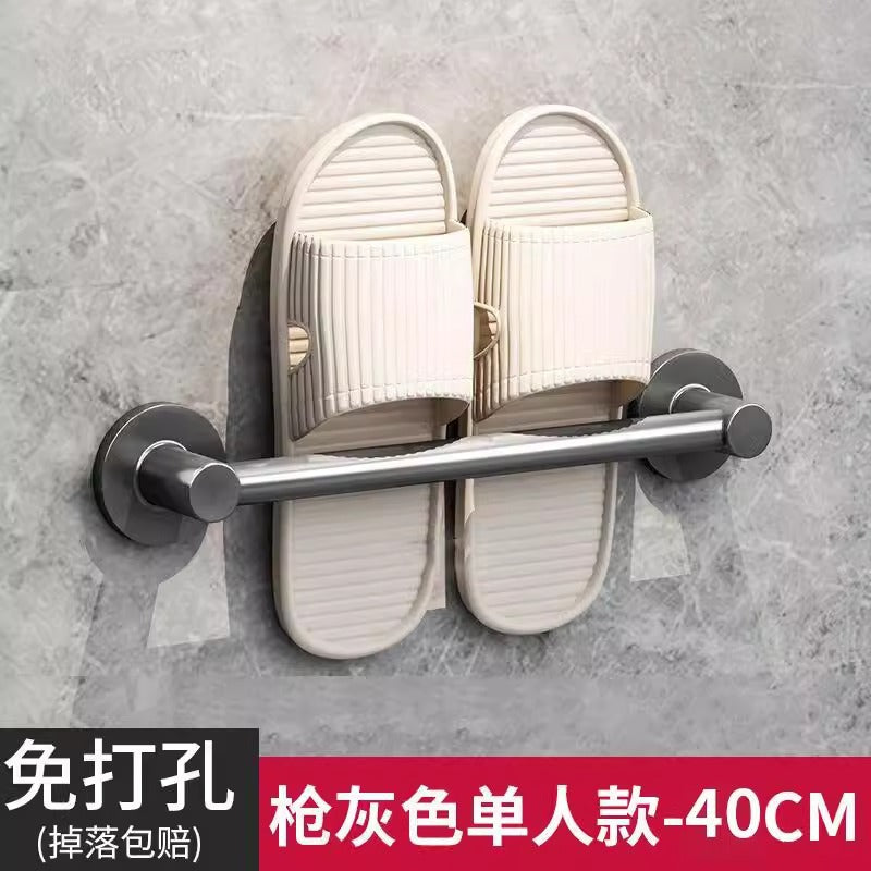 Towel rack bathroom punch-free storage rack bathroom wall-mounted kitchen single pole towel bar slipper rack storage rod