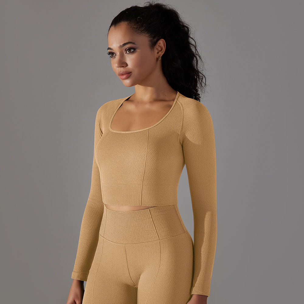 European and american new seamless yoga top for women - stretchy, quick-drying, compression long sleeve sports t-shirt - breathable running and fitness top