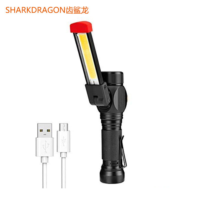 Cross-border new T6 + COB work light USB charging emergency folding maintenance light multi-function aluminum alloy flashlight