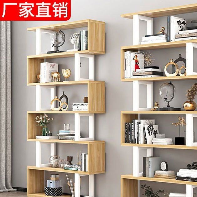 Bookshelf storage rack floor-standing iron art living room partition storage display shelf modern casual file multi-layer storage cabinet
