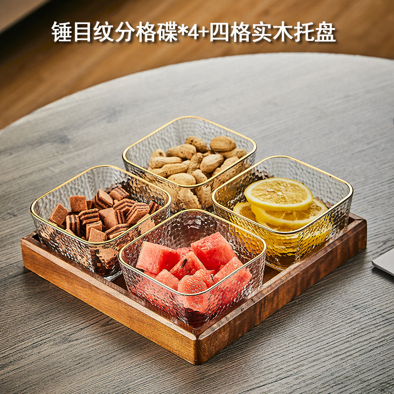 Walnut wood fruit bowl snack storage box - premium glass dried fruit dish - coffee table dessert & candy organizer