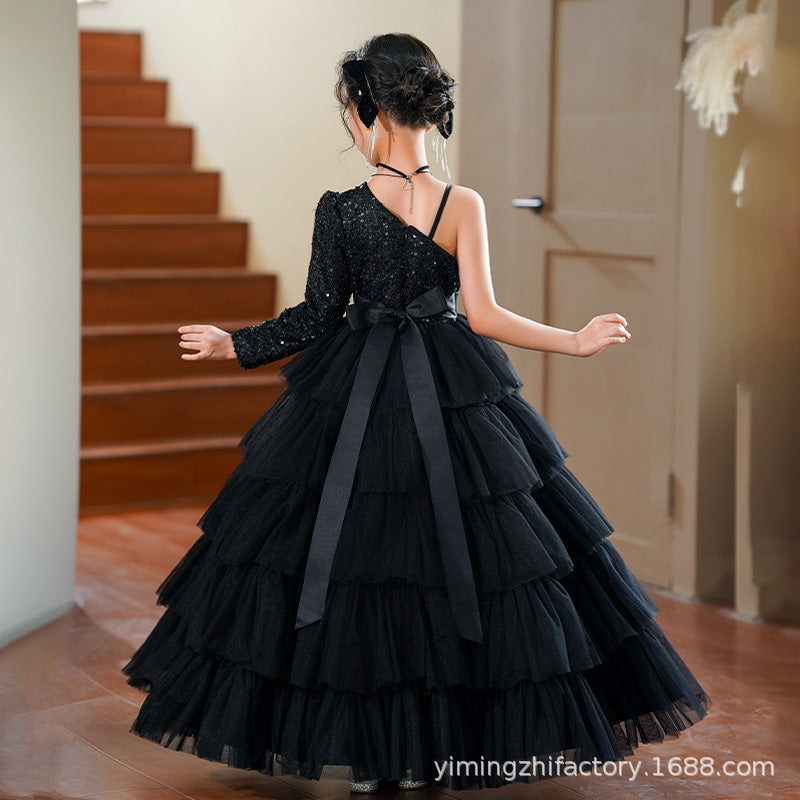 Custom european and american children's formal dress tulle cake princess dress off-the-shoulder girl's dress for piano performance