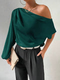 Export oblique shoulder t-shirt sexy off-shoulder loose off-shoulder elegant women's clothing  cross-border fashion oblique collar tops