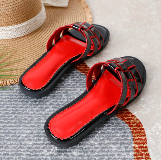 Trendy new women's sandals & slides - round toe color block flat sandals - women's low heel sandals