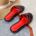 Trendy new women's sandals & slides - round toe color block flat sandals - women's low heel sandals