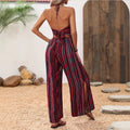 Amazon  european and american spring/summer striped print sexy flared jumpsuit