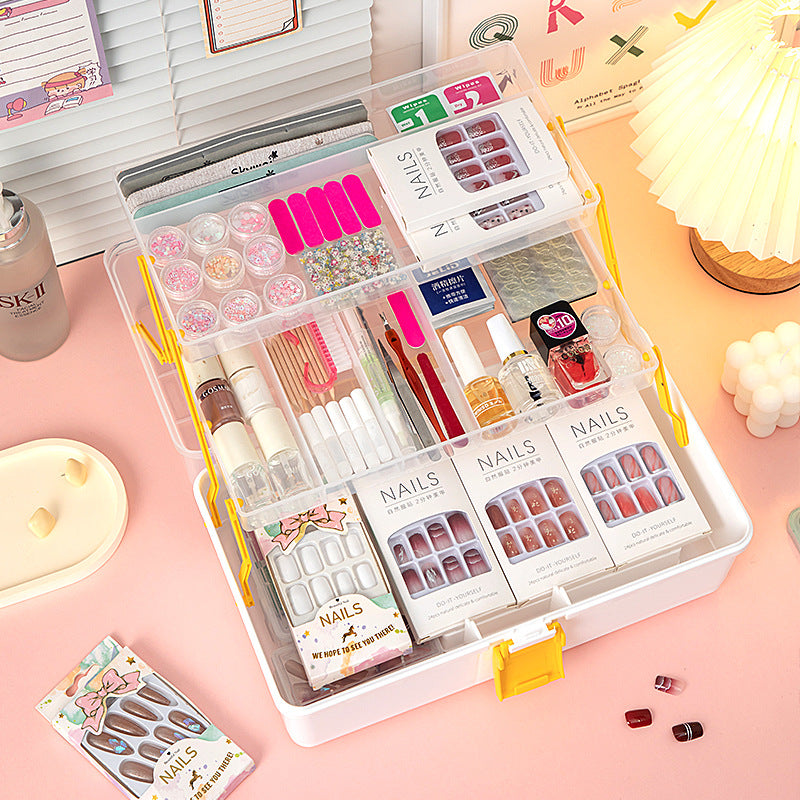 Portable Portable Cosmetics Storage Box Large Capacity Classification Storage Nail Art Tools Organizing Box Foldable Storage Box