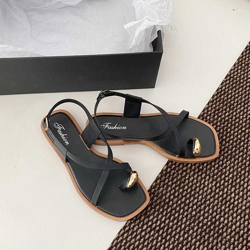 2026 new women's thong sandals - summer outdoor wear, trendy instagram-style flat roman sandals, one-strap flip-flops