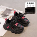 Durable girls' shoes: new  autumn/winter black kids' fleece-lined warm sneakers, girls' chunky sneakers, double-layer cotton shoes