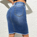 Export elastic skirt women's new arrival blue hip-covering raw edge denim skirt stylish street washed skirt