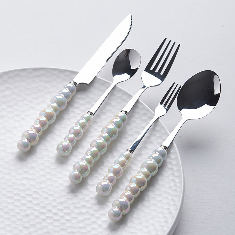 Luxury ceramic handle cutlery set - high-end stainless steel dinnerware gift box for home use - western style knives, forks, and spoons - perfect for gifting