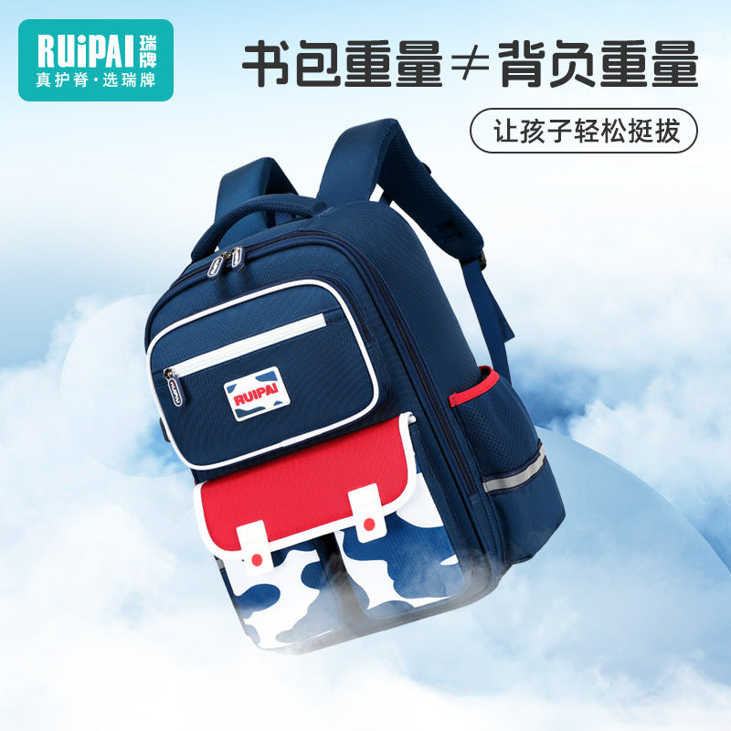 Rui brand schoolbag for primary school students in grades 3-6, ultra-lightweight burden reduction, water-proof children's spine school bag, backpack.