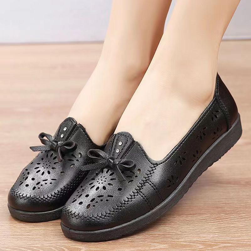 Soft leather soft bottom ladieswear shoes flatsabrasion resistantwaterproofbows work shoes wechat group purchase live broadcast one piece dropshipping