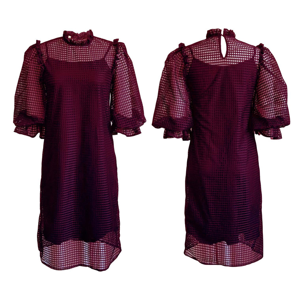 D3076  autumn new arrival  hollow-out solid color bubble sleeve two-piece set cross-border dress african women's clothing