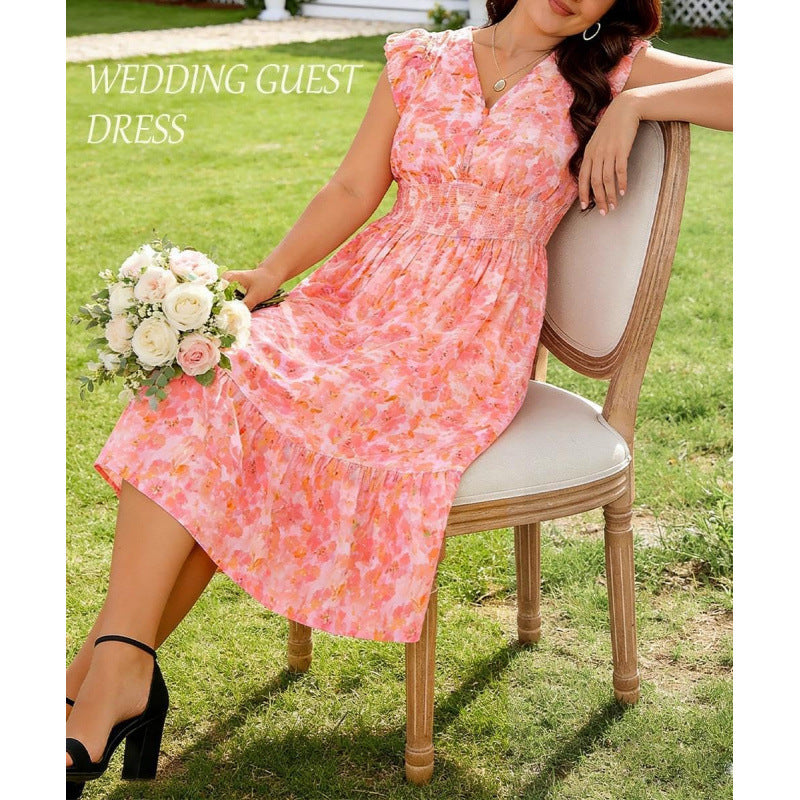 Amazon us & europe plus size v-neck dress -  summer new arrival - bohemian floral dress