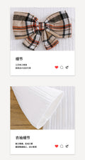Girls' export set: white knitted long-sleeve top and pleated plaid skirt - autumn two-piece outfit for toddlers and young children