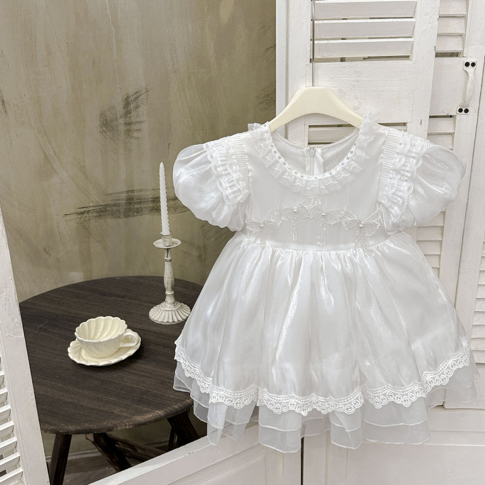 Princess dress for girls, summer , baby white dress, flower girl wedding dress, birthday first birthday tutu dress