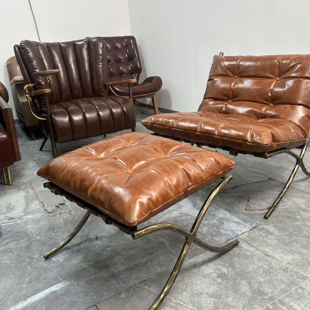 Barcelona chair - vintage style living room hotel sofa recliner - retro designer cigar chair - ohm single chair