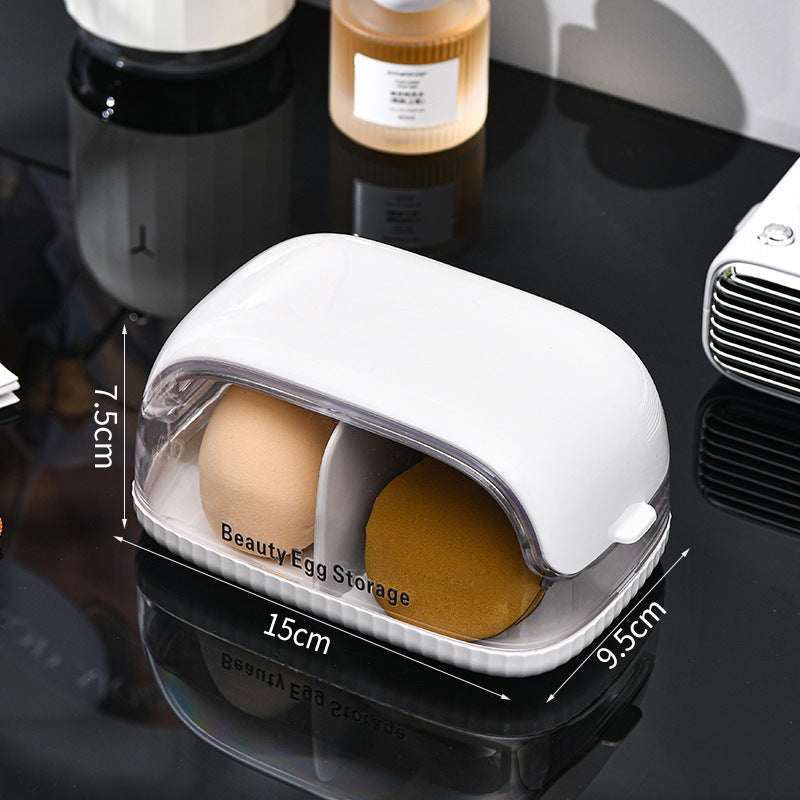 Cosmetic sponge storage box with lid, dustproof dressing table lipstick air cushion storage shelf, portable powder puff storage box