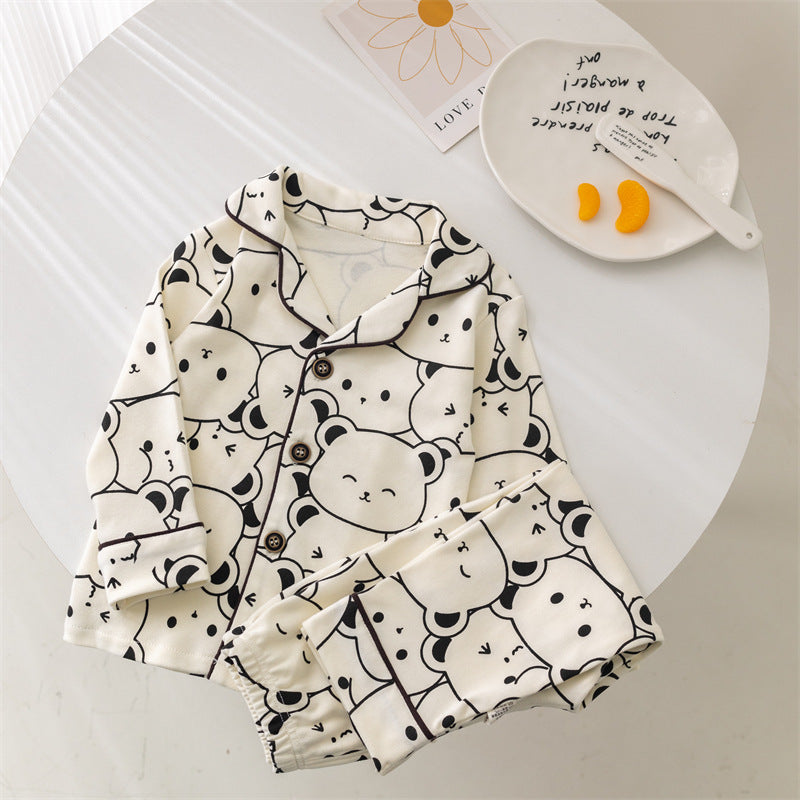 Baby cartoon pajamas, sleepwear, loungewear - stylish korean style, long-sleeved cardigan, pure cotton set, separates for toddlers and young children