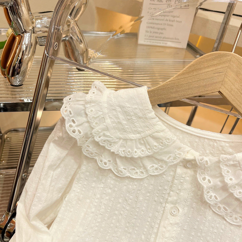 Girls' long-sleeve shirt - autumn  collection - kids' double-layer peter pan collar blouse - korean style princess top