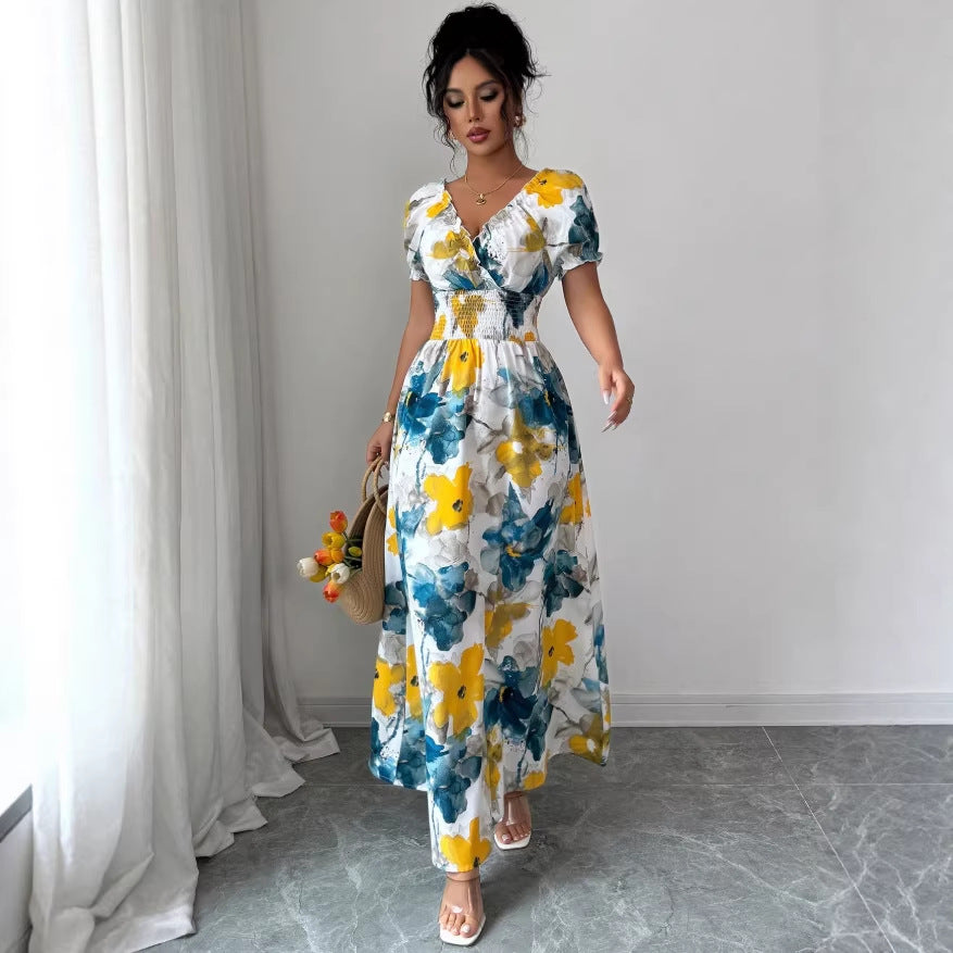 European and american cross-border e-commerce new arrival:  deep v-neck tie-dye slim-fit shirt dress - hot seller