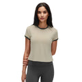 Color block shoulder cropped activewear tee - women's summer solid color crew neck sports yoga top d26053
