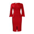 D354  european and american women's clothing v neck puff sleeve slit dress office pencil skirt african dress