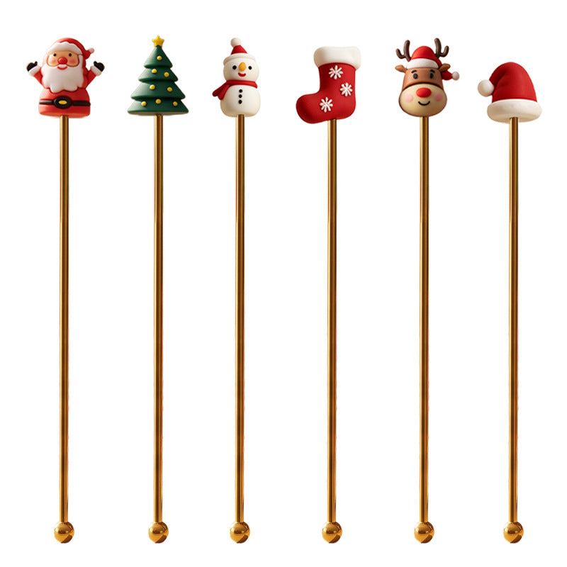304 stainless steel christmas reindeer & snowman stirring spoon set - coffee, milk tea, dessert spoons - exquisite gift box packaging - wholesale