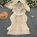 Elegant chic: women's high-waisted pleated maxi dress - slim fit, slimming, and perfect for work