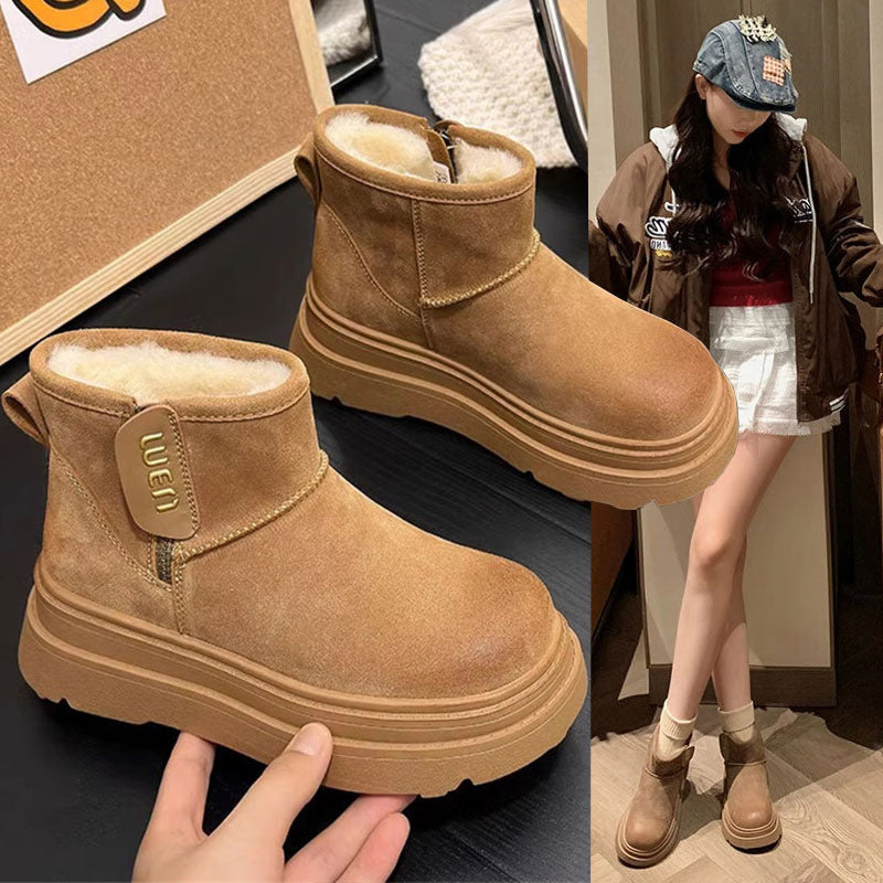 Snow boots cotton shoes 2026winternew arrivaleasiest for matchfleece-linedthickenednortheast thick sole anti-ski snow women's boots short boots