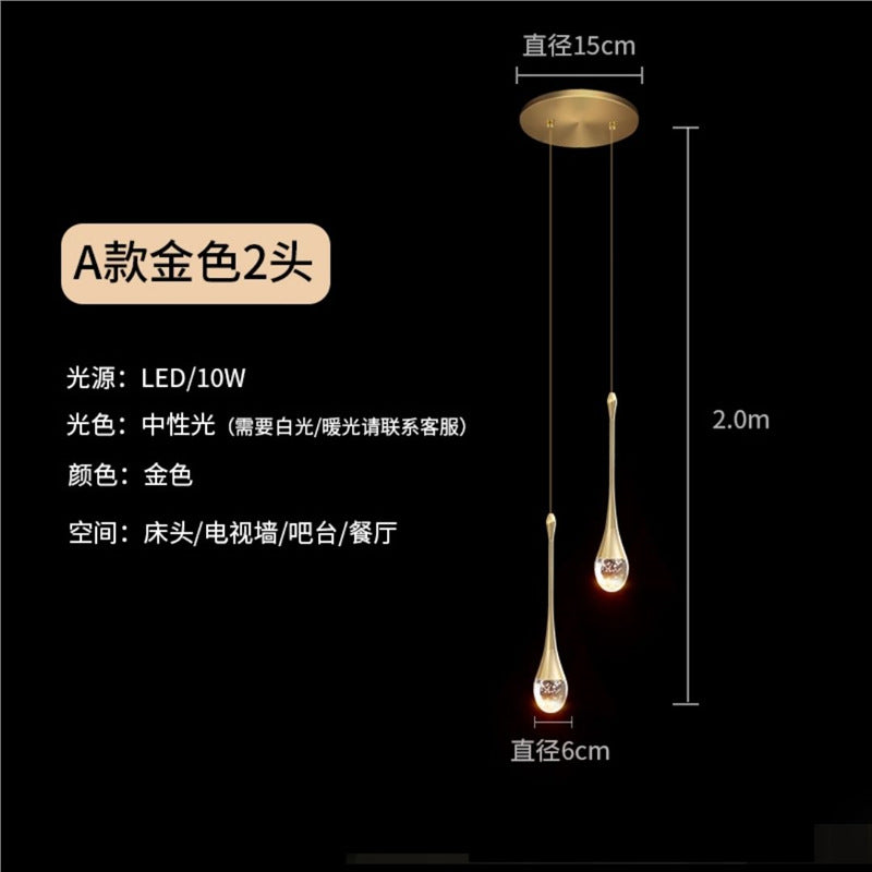 Gold powder water drop bedside small chandelier accessible luxury normcore tv background wall window bar crystal chandelier