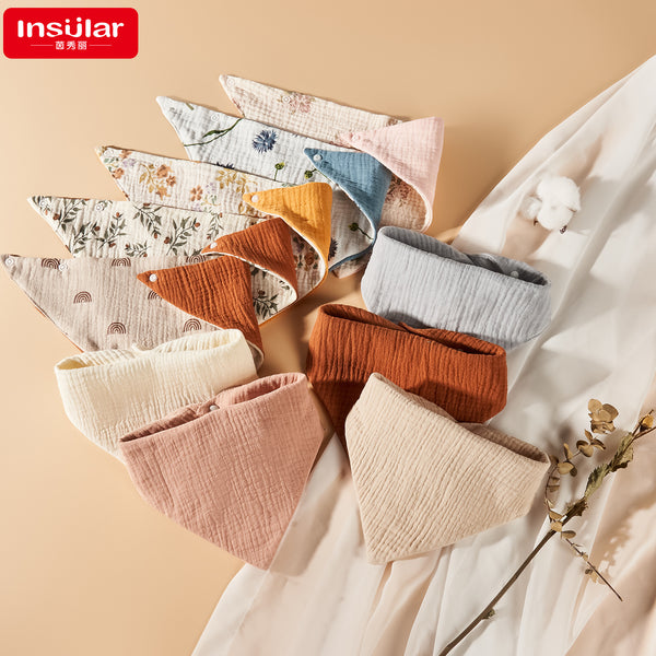 Yinxiuli four-layer gauze baby waterproof triangular saliva towel bib front and back available contrasting color baby bib