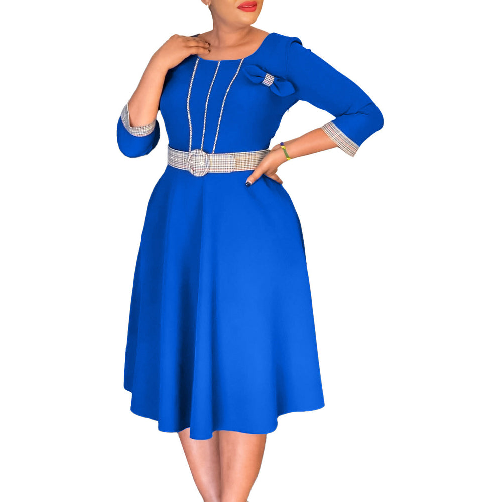 D3340  foreign trade women's clothing  new women's fashion elegant round neck patchwork african dress