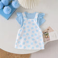 Baby girl light blue flying sleeve blue flower suspender skirt ruffle short-sleeved t-shirt floral suspender skirt fresh summer