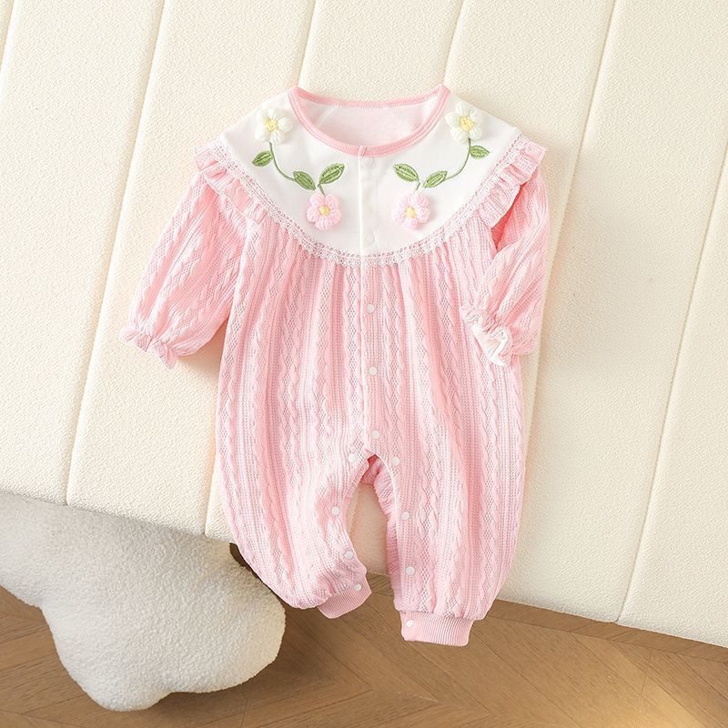Baby spring clothes baby girl long sleeves jumpsuit one year old full month princess haki spring & fall outing clothes hug clothes trendy