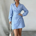 cross-border european and american women's clothing: new summer fashion v-neck striped long-sleeve shirt dress for the workplace