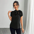 Women's casual solid color tie-waist bow flare sleeve blouse, spring/summer european and american style slim fit top