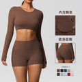 Ready-to-ship cross-border double-sided brushed, form-fitting, breathable solid color training yoga set, eight-piece athletic running fitness outfit for women