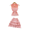 Summer's hottest outfit: french chic sweet pink polo sleeveless vest + pleated midi skirt set