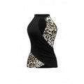 fashion leopard print patchwork halter top for women - sexy cutout irregular hem slim-fit top