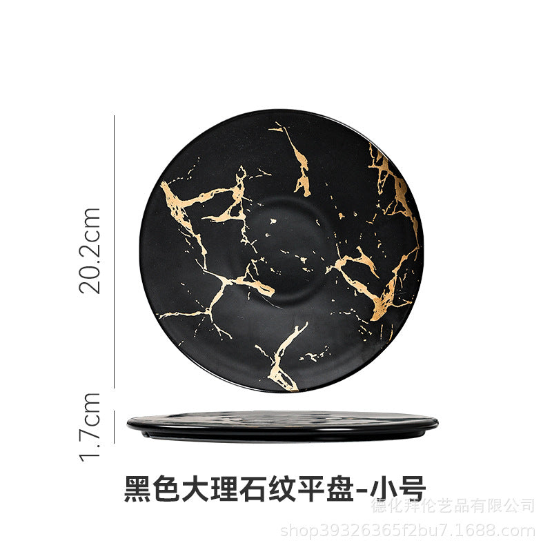 Nordic high-looking desktop flat steak plate with heat-insulating wooden tray creative marble plate manufacturer wholesale