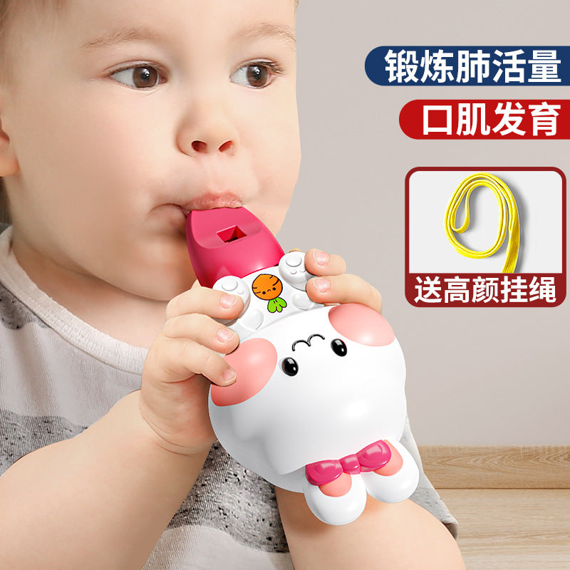 Cute cartoon whistle rabbit yellow duck pig shape lanyard whistle small trumpet kindergarten kids toys street stall