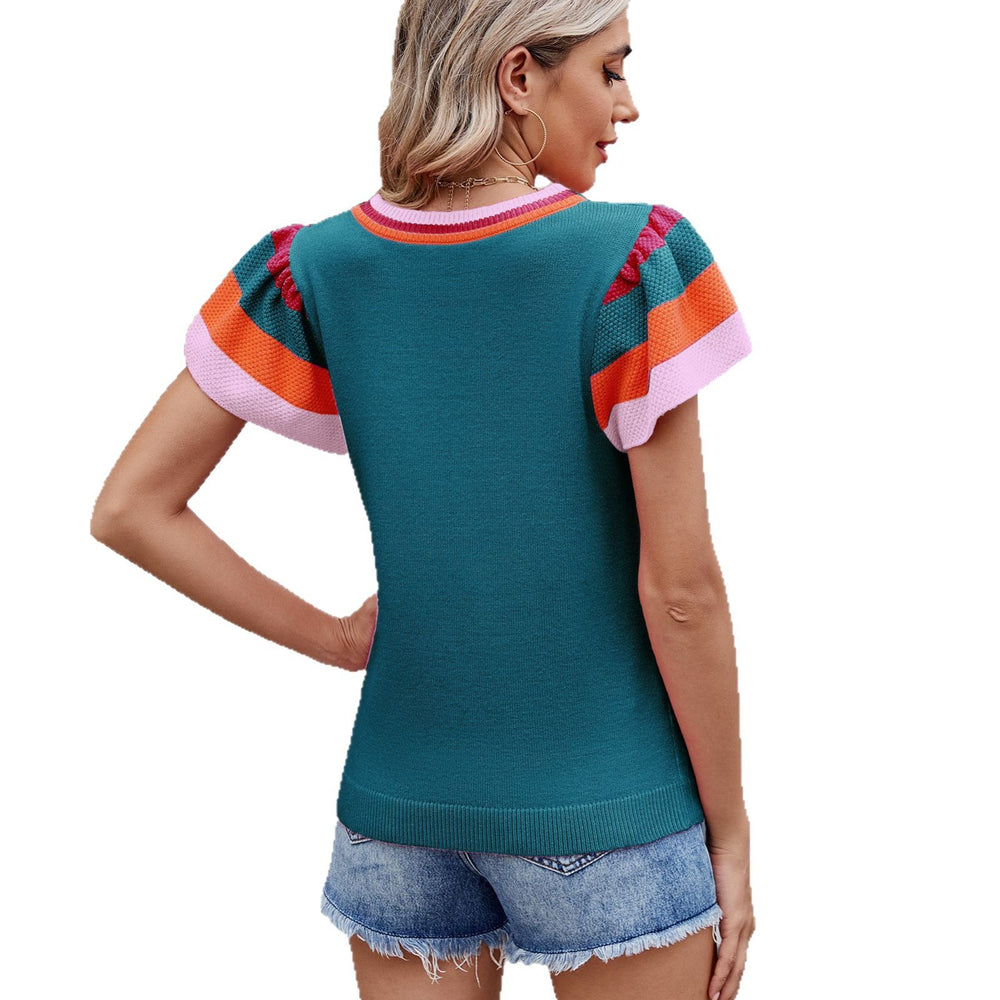 European and american cross-border e-commerce women's summer new arrivals:   pullover crew neck knitted top short sleeve sweater