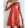 Shipped to europe and the us:  independent store women's v-neck printed dress, sleeveless a-line skirt