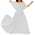 C8464 european and american style women's  summer off-the-shoulder solid color pleated maxi dress formal gown export dress