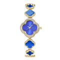 Women's quartz watch with emerald and clover charm bracelet - luxury vintage fashion timepiece