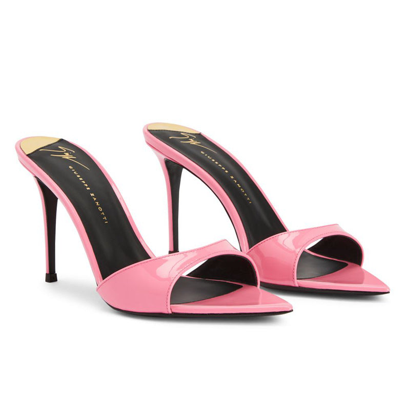 White pointed toe open toe stiletto high heel slippers slip-on cross-border fashion half drag outweareasiest for matchfashion style personalized