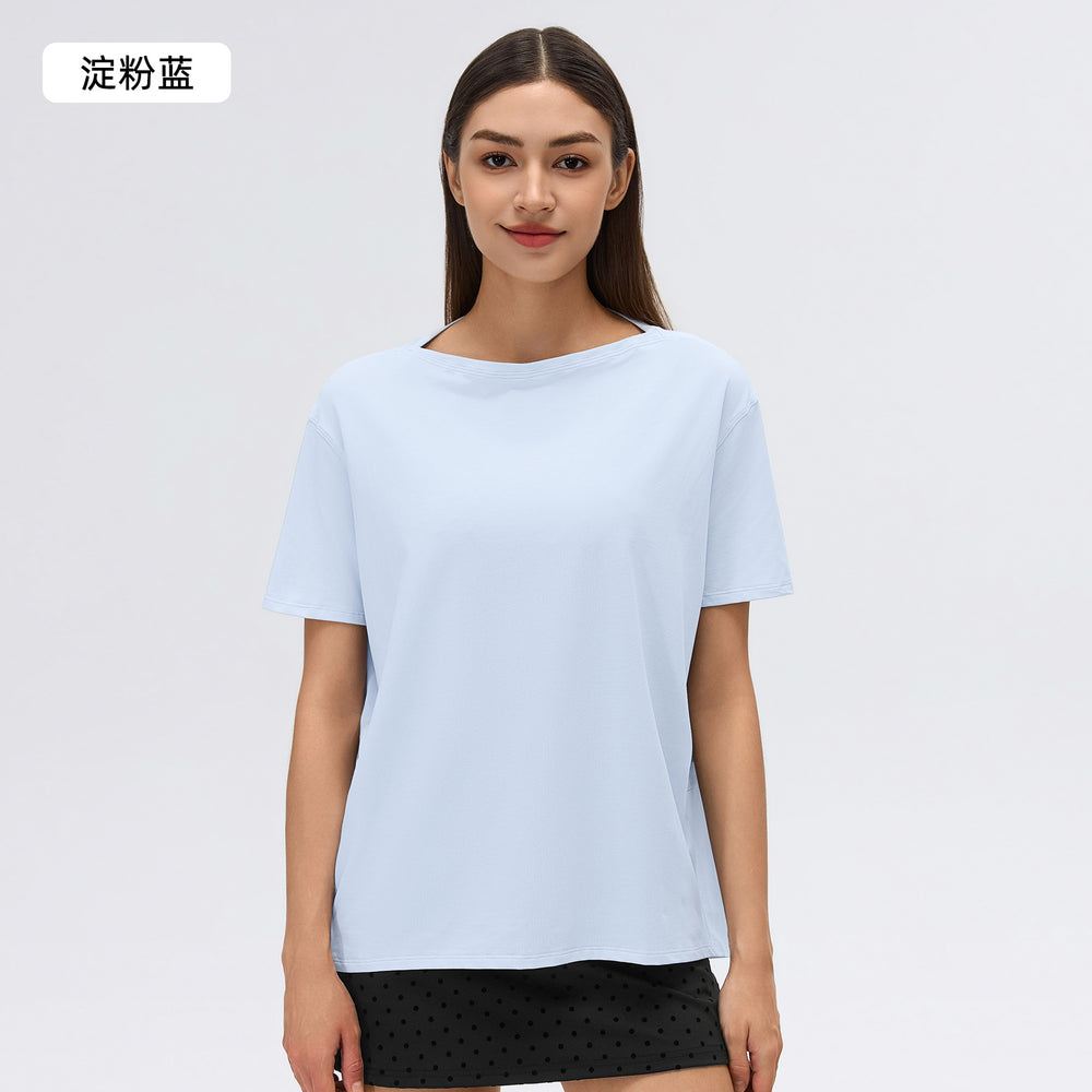 Women's yoga cover-up: lightweight, loose-fit short sleeve tee for summer - perfect for outdoor sports, casual wear, and versatile styling (d26082)